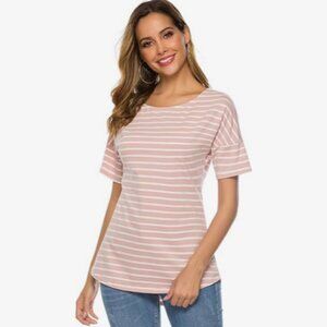 POGTMM Pink White Striped Raglan Short Sleeve Loose Tunic Size M NWT